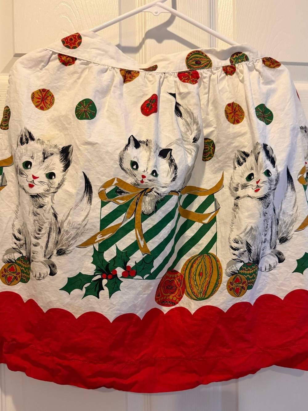 Vintage 1950s Christmas Kittens Half Apron 🎀🐾